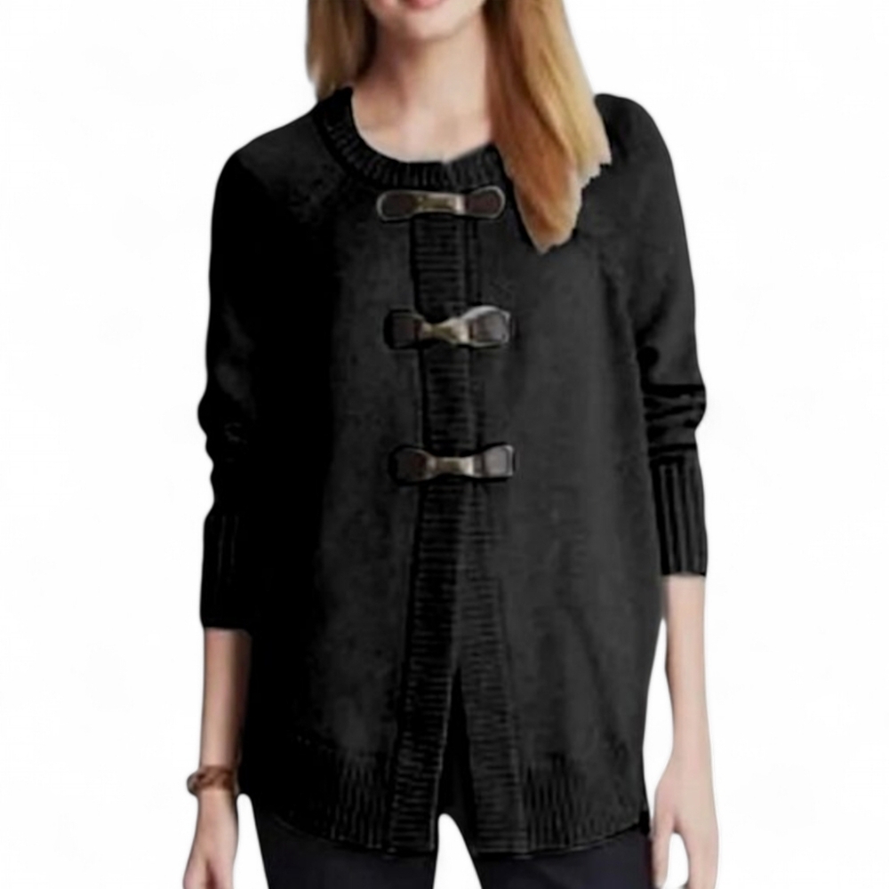 Banana Republic Cotton & Silk Blend Vintage Black Buckle Cape Sweater Sz XL